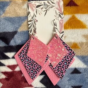 Glamorous Pink Glitter Leopard Earrings
